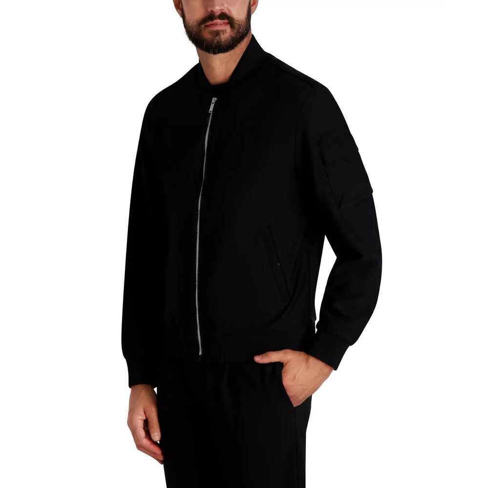 KARL LAGERFELD PARIS Men's Modern Fit Ponte Bomber Jacket Rich Black L - Picture 2 of 12